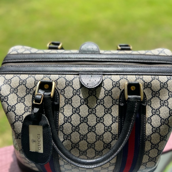 RARE Vintage 1950s/60s GUCCI Doctor Overnight Duffle Bag Web Navy GG Monogram - Picture 9 of 9